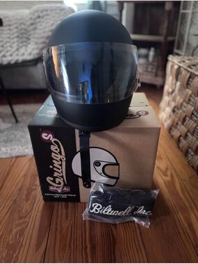 Biltwell Black Open-Face Motorcycle Helmet with Clear Visor~size M